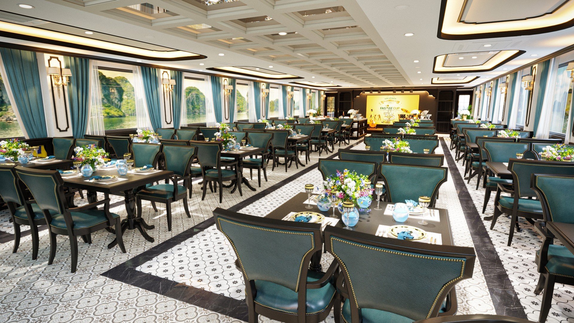 Phòng ăn du thuyền V Dream thăm vịnh Hạ Long