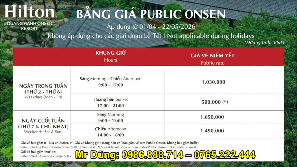 Giá vé Onsen Quang Hanh Quảng Ninh 2026