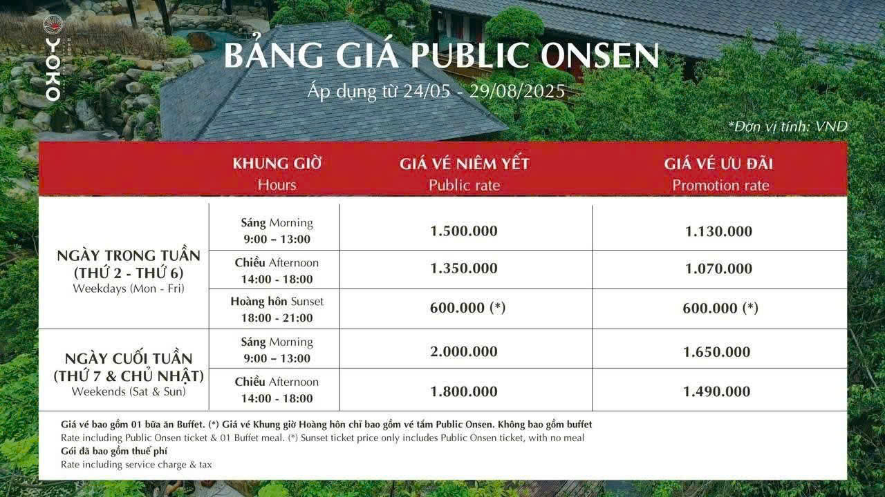 Giá vé tắm khoáng nóng Onsen Quang Hanh Quảng Ninh hè 2025