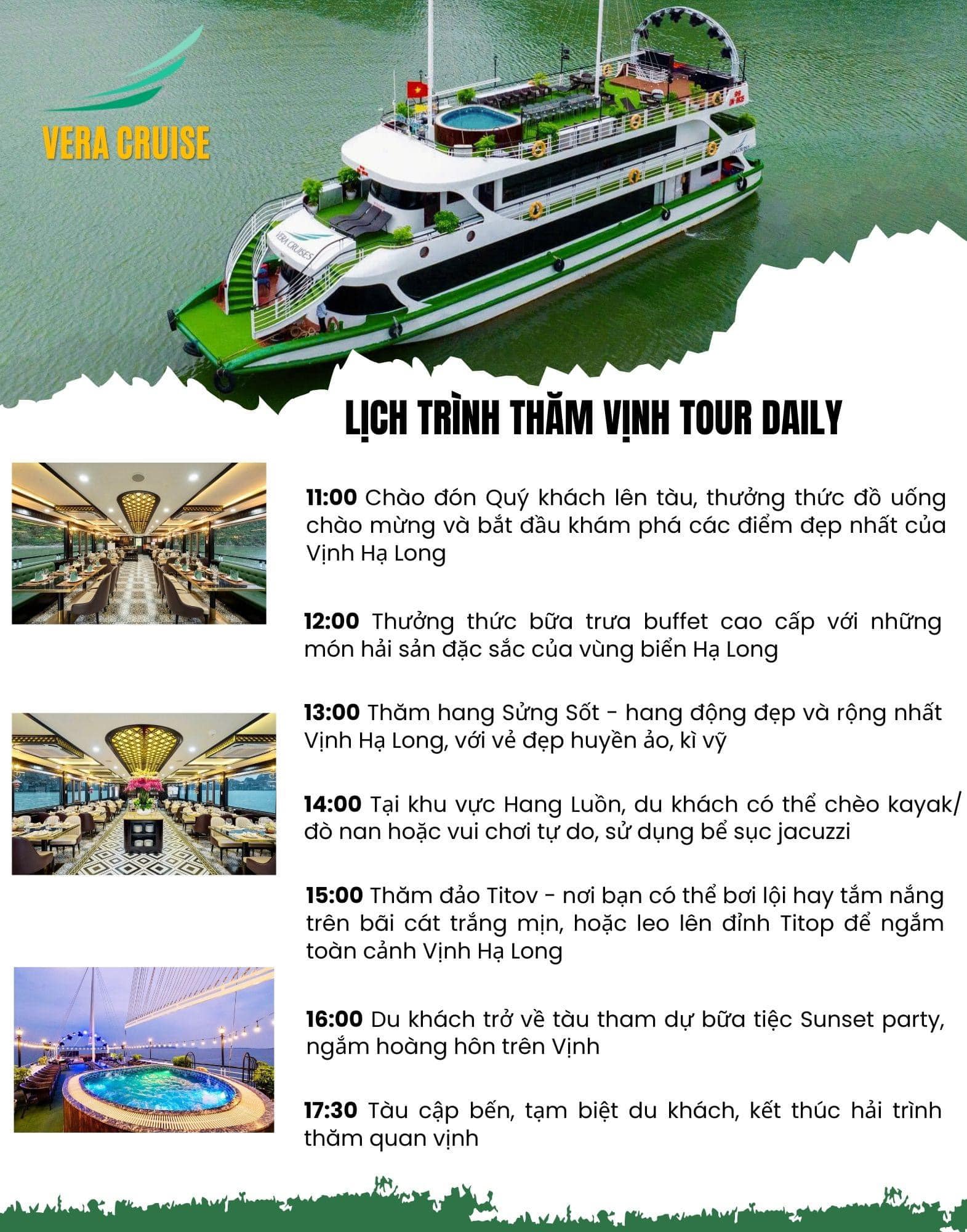 Lịch trình Du thuyền Vera Cruise thăm quan Vịnh Hạ Long