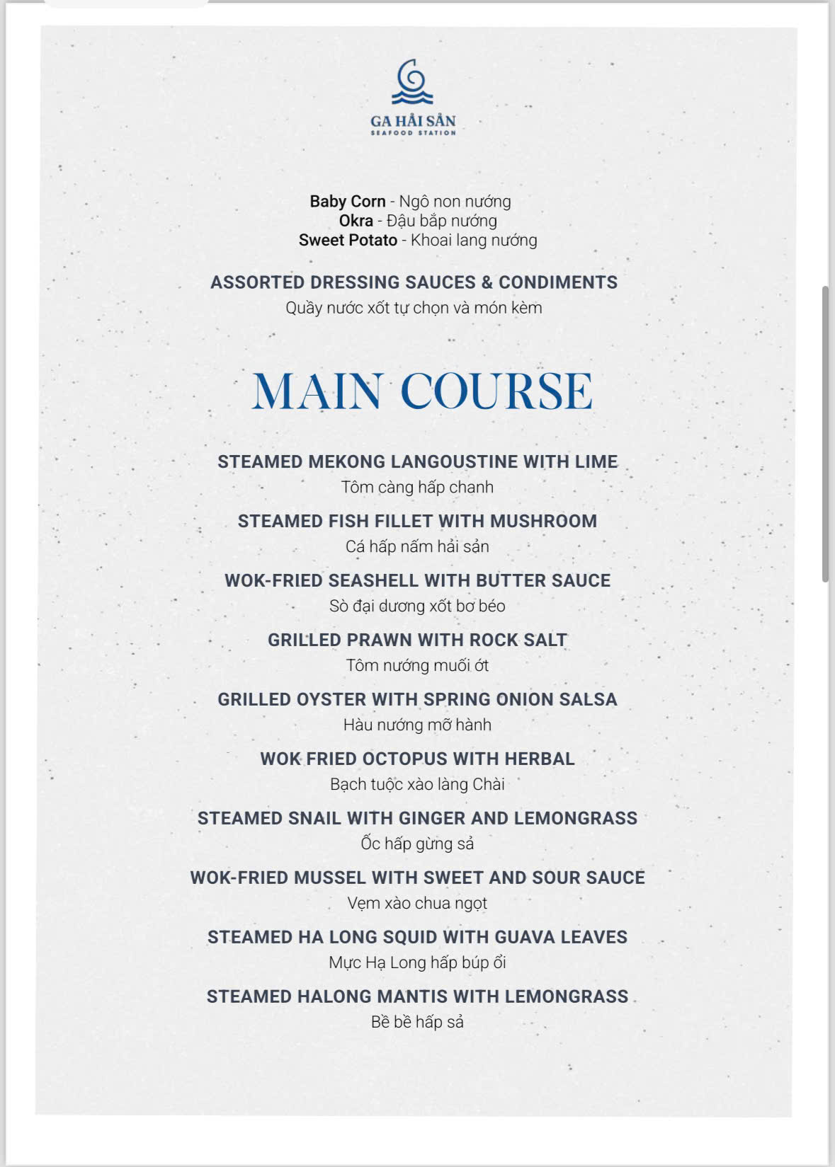 Menu Nhà hàng Ga Hải Sản Hạ Long Quảng Ninh