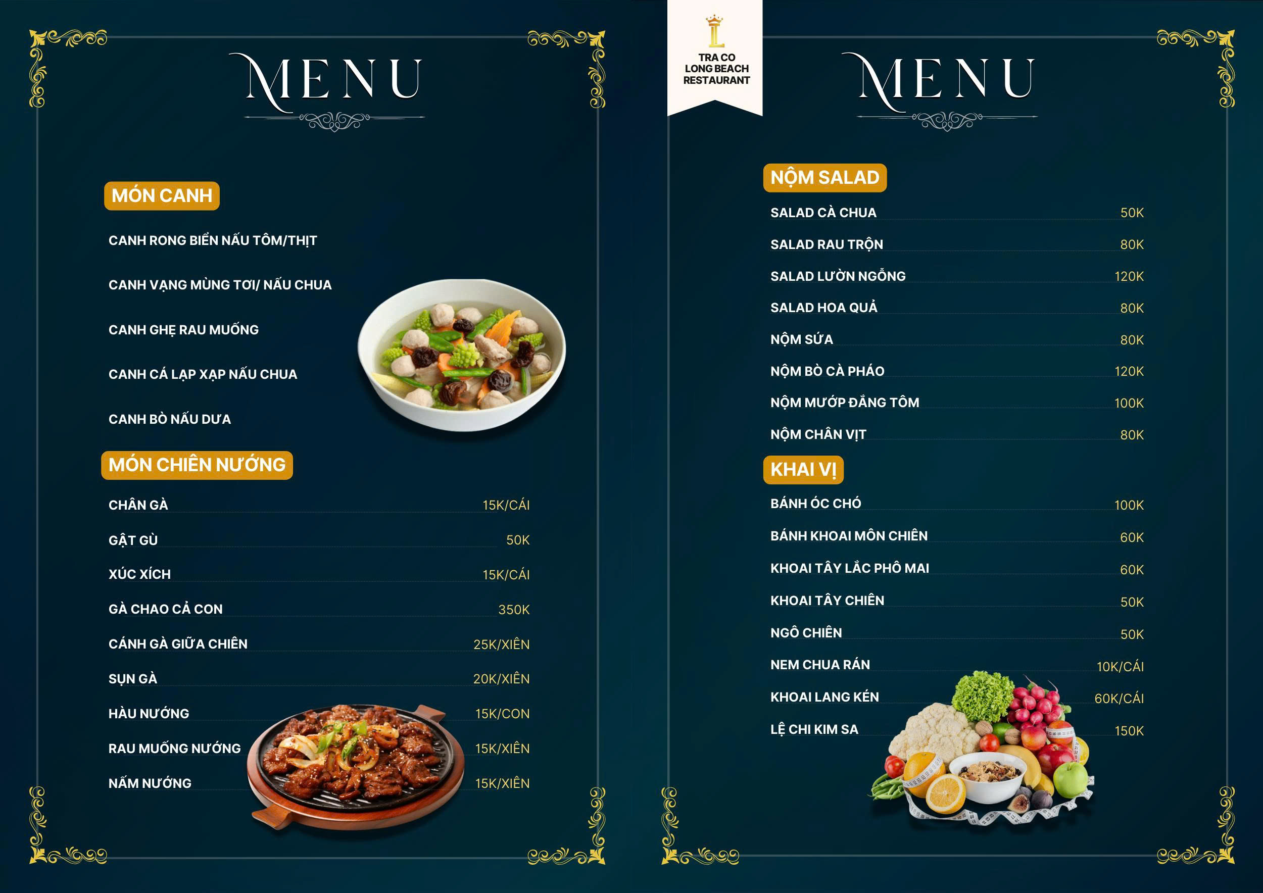 Thực đơn ăn ở Trà Cổ Long Beach Resort Móng Cái Quảng Ninh