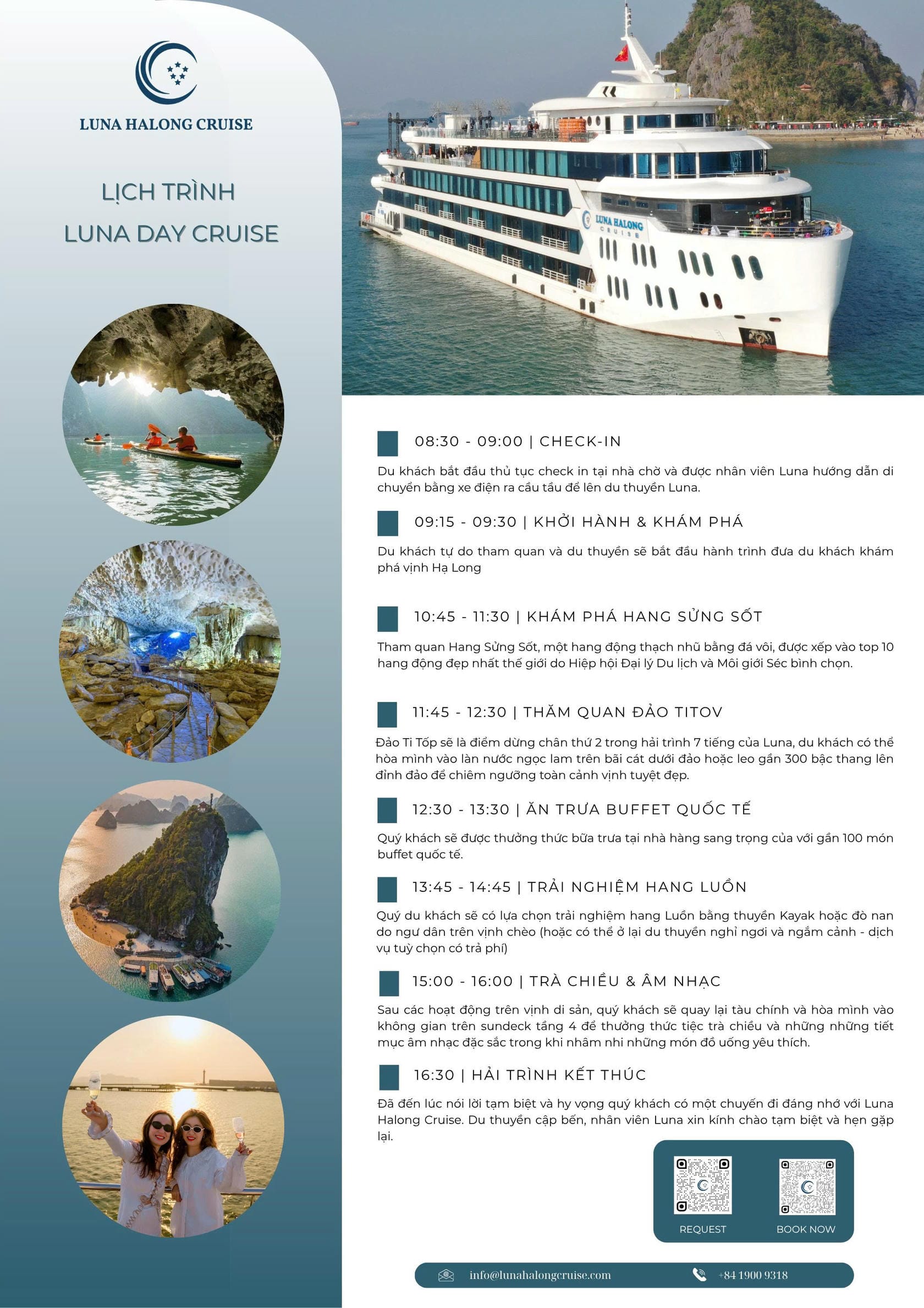 Lịch trình du thuyền Luna Hạ Long Quảng Ninh